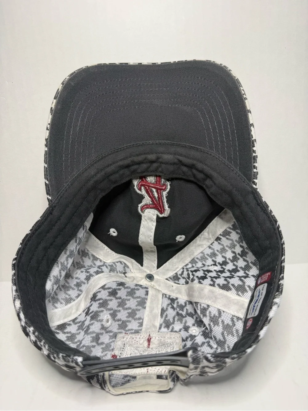 Black & White Houndstooth Baseball Cap with Crimson A Logo and Bama Alabama